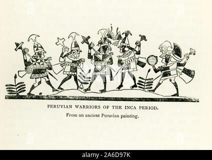 This illustration dates to the early 1900s and shows “Peruvian Warriors of the Inca Period.” It is copied from a Peruvian painting dating to the ancient Peruvian time of the Inca. The Inca Empire (1438-1533), also known as the Incan Empire and the Inka Empire, was the largest empire in pre-Columbian America. Its political and administrative structure is considered by most scholars to have been the most developed in the Americas before Columbus' arrival. Stock Photo