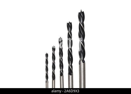 Black metal drill bits on white background isolated. Suitable for any purprose use. Stock Photo