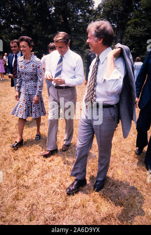 Jimmy Carter with his wife Rosalynn and Walter and Joan Mondale at a church picnic at the Plains, Georgia Baptist Church. Stock Photo