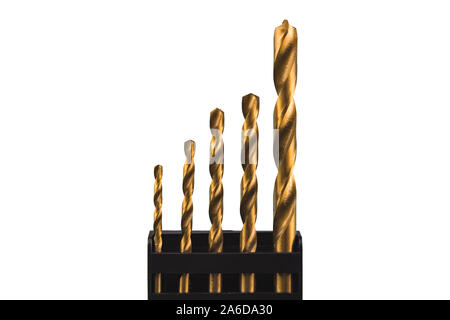 Yellow drills in black case on white background isolated. Suitable for any purprose use. Stock Photo
