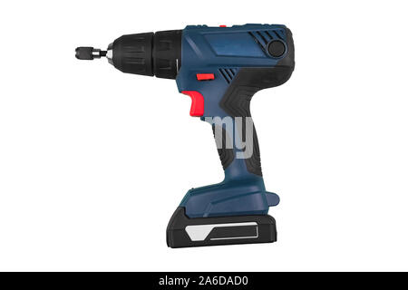 Blue screwdriver power tool on white background isolated. Suitable for any purprose use. Stock Photo