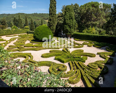 Vila Real, Portugal - 13 August 2019: Box hedges in the ornate gardens of Mateus Palace in Vila Real, Portugal Stock Photo