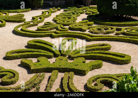 Vila Real, Portugal - 13 August 2019: Box hedges in the ornate gardens of Mateus Palace in Vila Real, Portugal Stock Photo