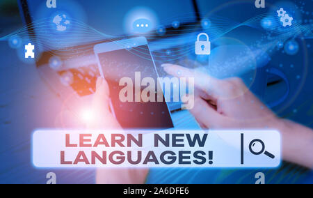Handwriting text Learn New Languages. Conceptual photo developing ability to communicate in foreign lang Picture photo system network scheme modern te Stock Photo