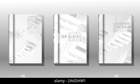 Modern background design. Vector collection of book covers with square shape patterns stacked in perspective Stock Vector