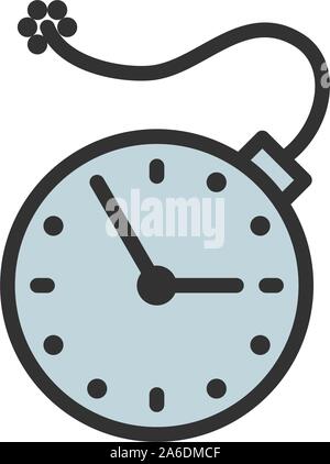 Clock with bomb, explosion timer, deadline flat color line icon. Stock Vector