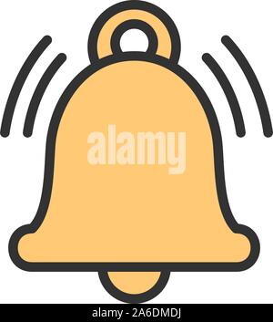 Notification bell, alarm, service handbell flat color line icon. Stock Vector