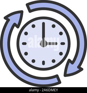 Available services, availability, 24 hours support flat color line icon. Stock Vector