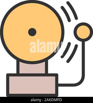 Vector alarm bell flat color line icon. Stock Vector