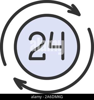 24 hour available services flat color line icon. Stock Vector