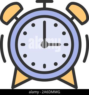 Vector alarm clock flat color line icon. Stock Vector