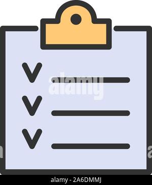 Checklist, clipboard, result paper flat color line icon. Stock Vector