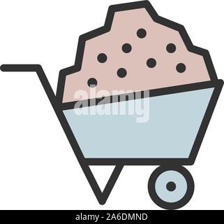 Wheelbarrow, garden cart flat color line icon. Stock Vector