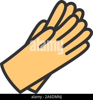 Protective rubber gloves flat color line icon. Stock Vector
