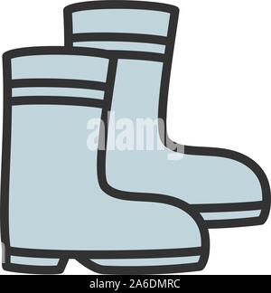 Vector rubber boots flat color line icon. Stock Vector