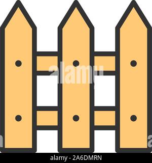 Vector wooden fence flat color line icon. Stock Vector