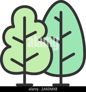 Vector trees, forest flat color line icon. Stock Vector