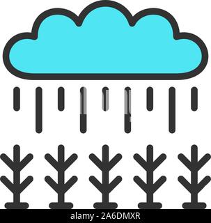 Field under rain flat color line icon. Stock Vector