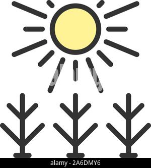 Sun shines on field flat color line icon. Stock Vector