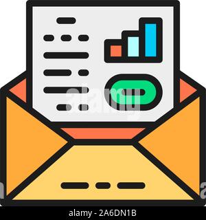 Business communication, letter, envelope with documents flat color icon. Stock Vector