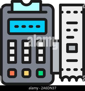 POS terminal, printed receipt, payment machine flat color icon. Stock Vector