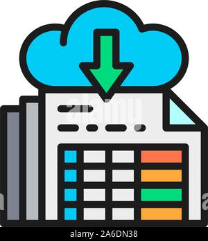 Download documents, cloud storage flat color icon. Stock Vector