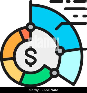 Statistics, pie chart, reports, graph, business plan flat color icon. Stock Vector
