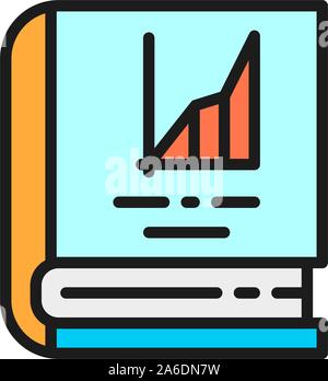 Book with graphs, accounting report, charts flat color icon. Stock Vector