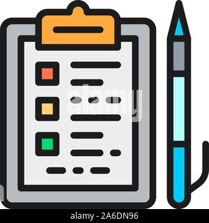 Folder tablet with documents and pen flat color icon. Stock Vector