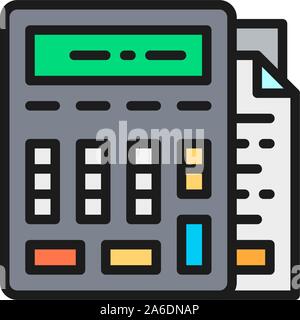 Calculator with documents, bookkeeping, accounting flat color icon. Stock Vector