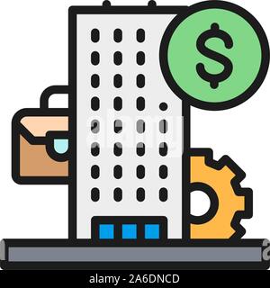 Business center, bank, financial institution flat color icon. Stock Vector