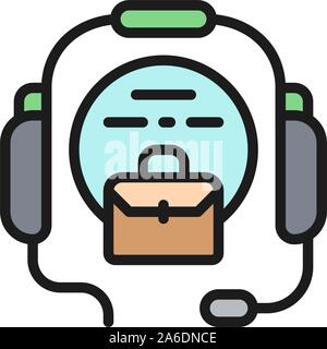 Vector call center, headset flat color icon. Stock Vector