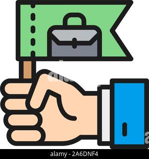 Hand with flag, business leader, leadership flat color icon. Stock Vector