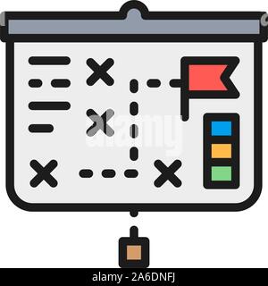 Projector screen with presentation, charts flat color icon. Stock Vector