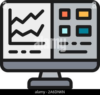 Computer screen with spreadsheet, financial accounting report flat color icon. Stock Vector