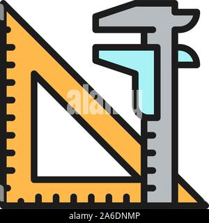 Engineering tools, split key and triangular ruler flat color icon. Stock Vector