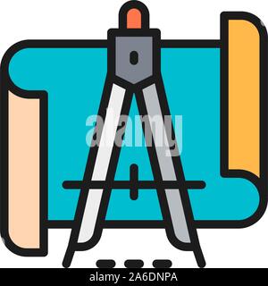 Vector drawings with divider flat color icon. Stock Vector