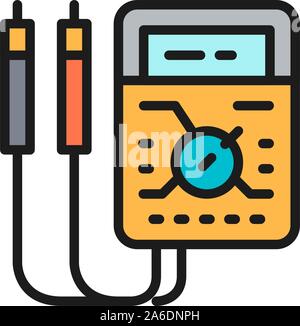 Ammeter, digital multimeter, electrical tool, voltmeter flat color icon. Stock Vector