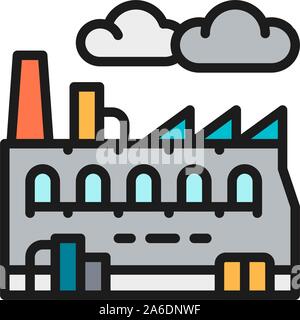 Vector industrial factory, plant flat color icon. Stock Vector