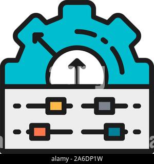 Gear wheel with motherboard, circuit board flat color icon. Stock Vector