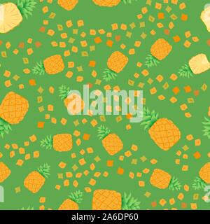 Cute seamless pattern with pineapple cut into rings and slices Stock Vector
