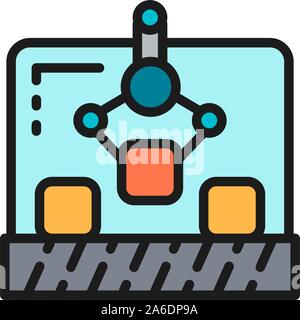 Robotic manipulator on conveyor, production flat color icon. Stock Vector