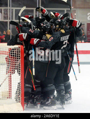 Columbus, Ohio, USA. 25th Oct, 2019. The Ohio State Buckeyes celebrate their 4-3 victory over Minnesota in Columbus, Ohio. Brent Clark/CSM/Alamy Live News Stock Photo