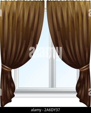 Brown window curtains icon. Cartoon of brown window curtains vector icon for web design isolated on white background Stock Vector