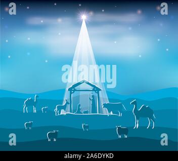 cute holy family and animals in stable manger characters Stock Vector