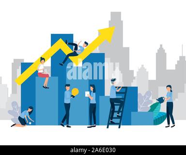 teamwork workers with arrow up and light bulb Stock Vector Image & Art ...