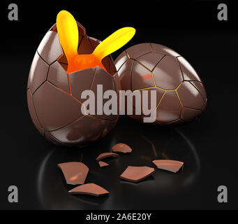 3d Rendering of Chocolate Easter egg with the top broken. Stock Photo