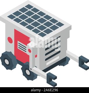 Solar panel farm robot icon, isometric style Stock Vector