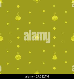 A seamless pattern on a green background with Christmas toys. Can be used as gift wrapping. Merry Christmas and Happy New Year seamless pattern for ho Stock Vector