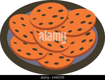 Oatmeal biscuits on a blue plate. Colorful illustration on a white background. Healthy snack Stock Vector